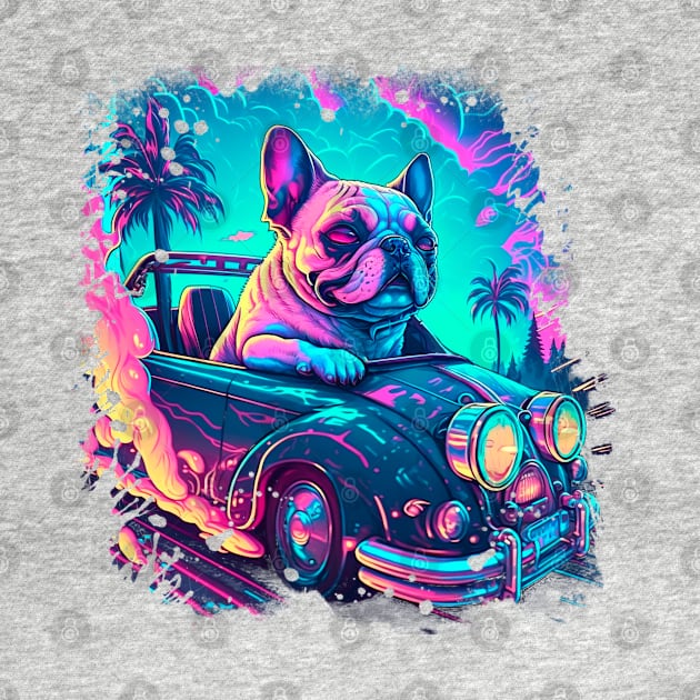 Neon Retro French Bulldog by T-signs